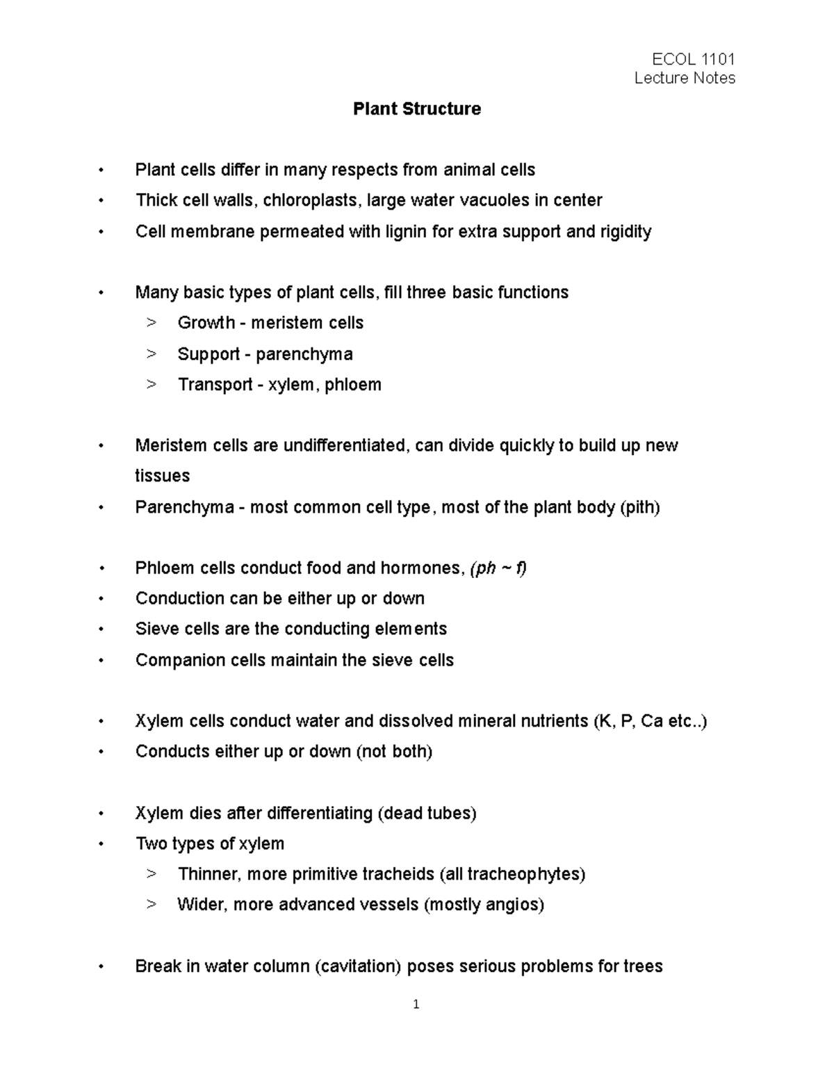 2021-ECOL-1101-Ecology-Lecture-Notes-Plant Structure - Lecture Notes