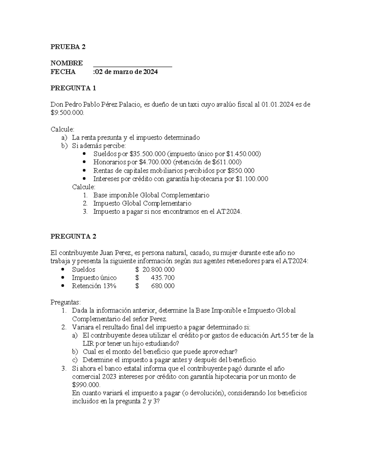 Prueba 2 Modulo 1 - PRUEBA 2 NOMBRE ______________________ FECHA :02 de ...