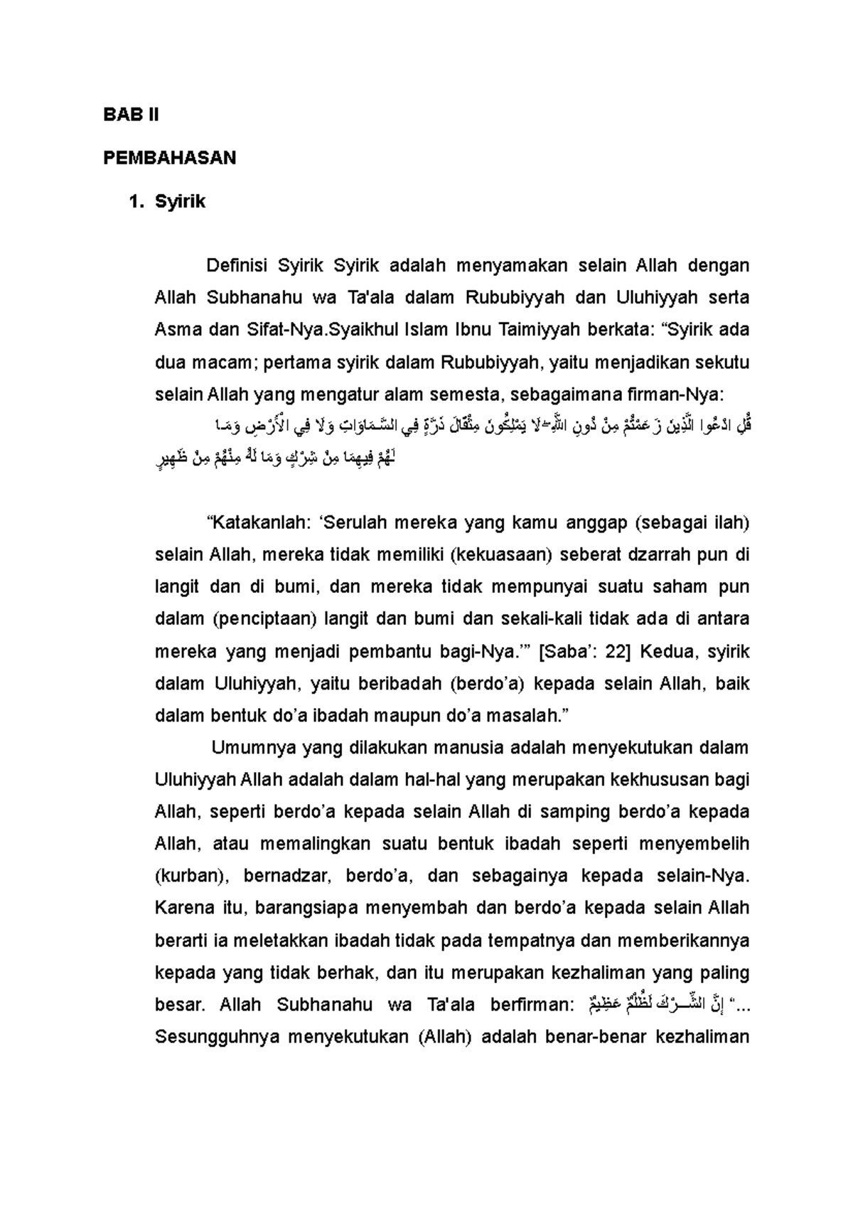 HAL-HAL YANG Merusak Keimanan PART 2 - BAB II PEMBAHASAN Syirik