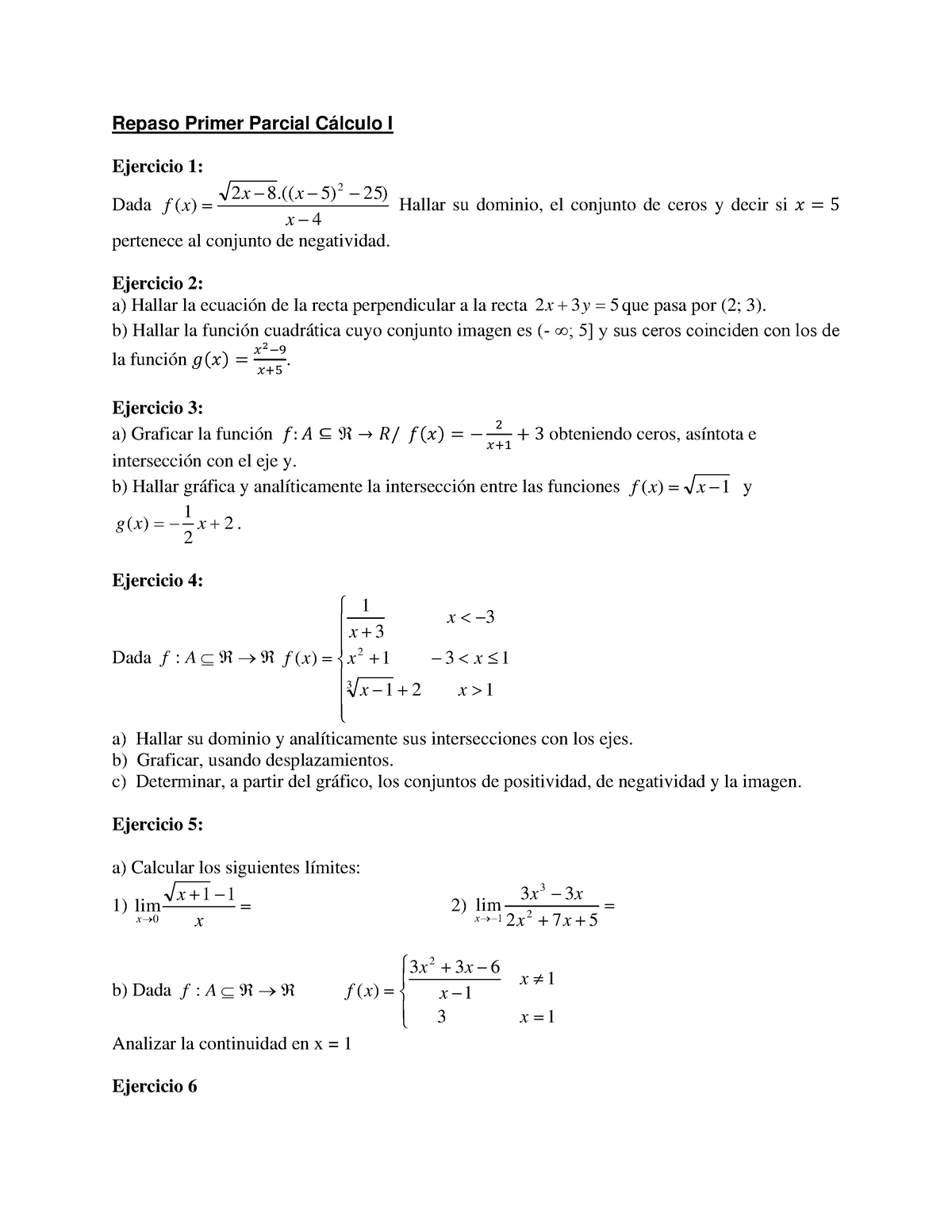 Repaso Primer Parcial C Lculo I Repaso Primer Parcial C Lculo I Ejercicio Dada