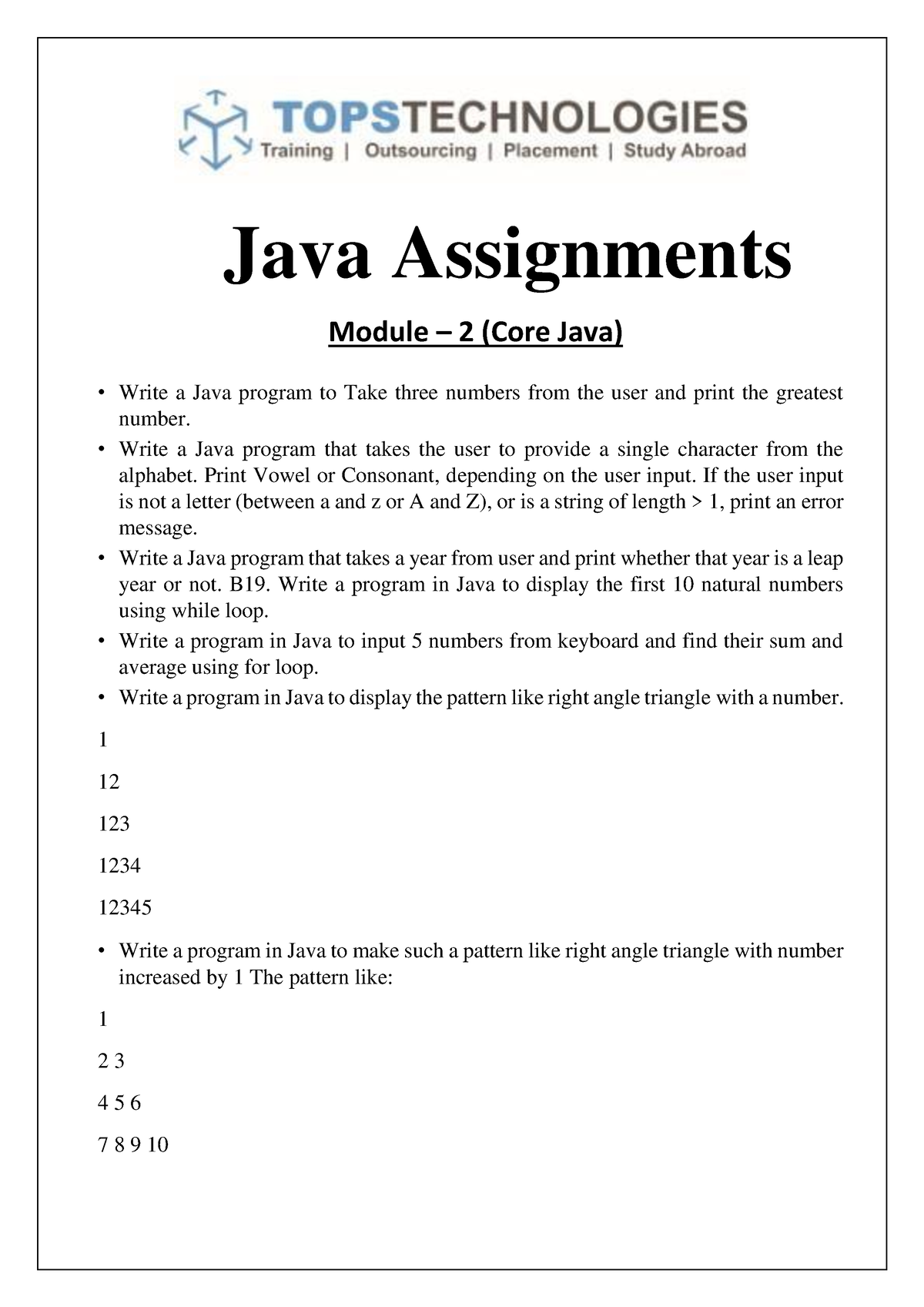 core java assignments for practice