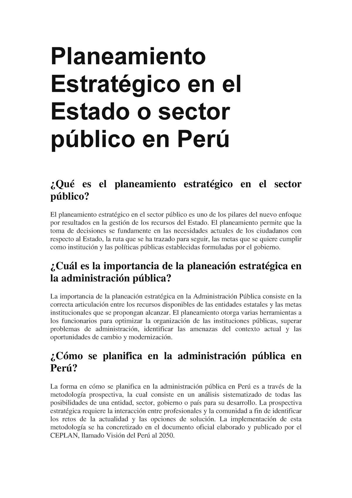 Planeamiento Estratégico En El Estado O Sector Público En Perú Planeamiento Estratégico En El 3198