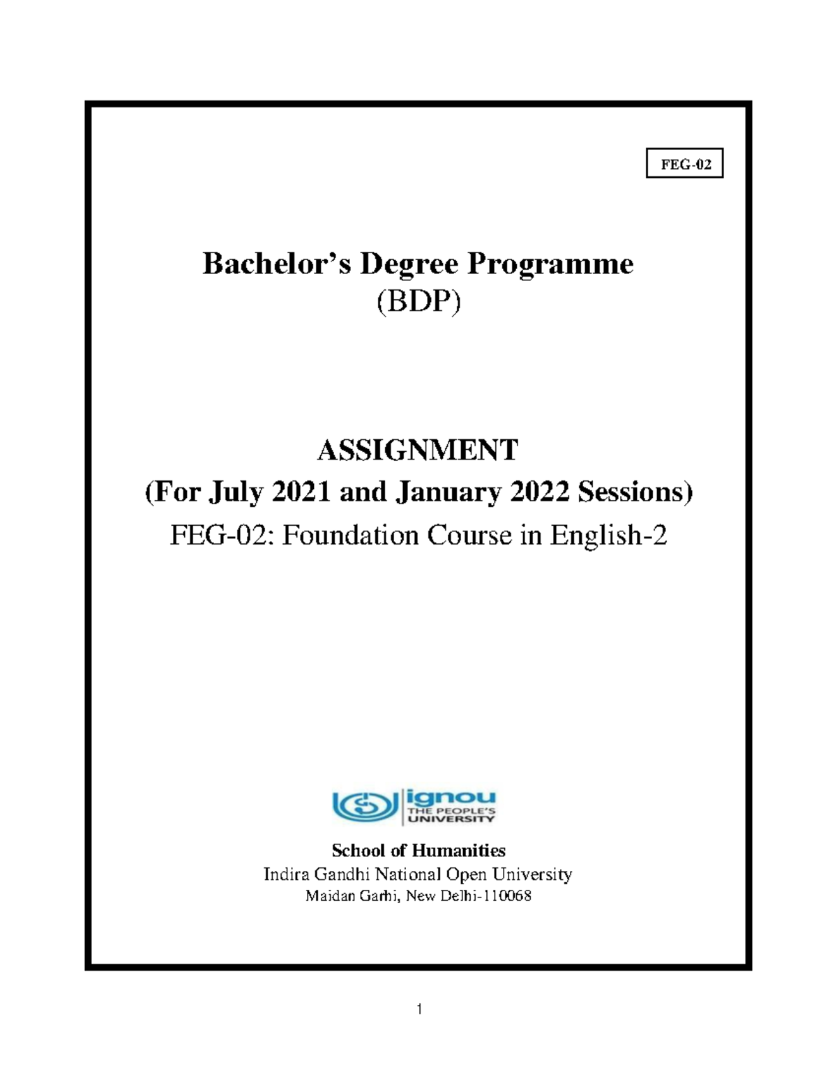 FEG-02 Final Assignment-converted - Bachelor’s Degree Programme (BDP ...