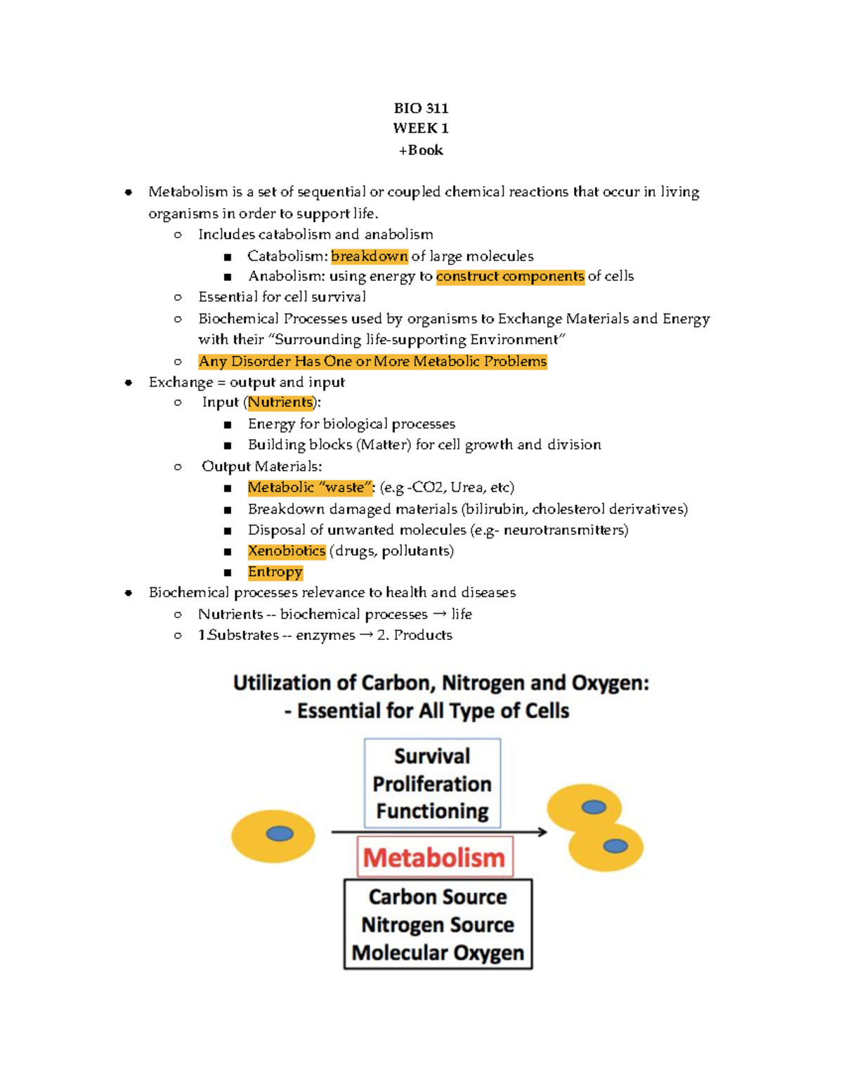 BIO311 wk1 - Lecture notes Week 1 - BIO 311 WEEK 1 **+Book ...