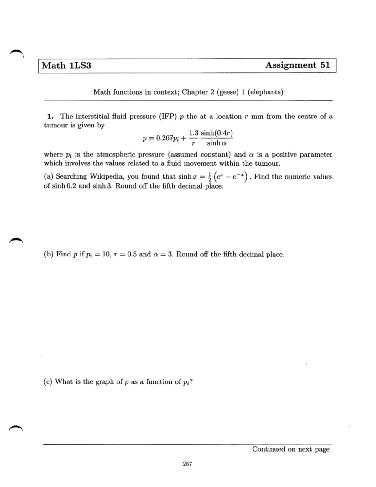 Coursepack Assignment 51 - Math 1LS3 Assignment 51 Math functions in ...