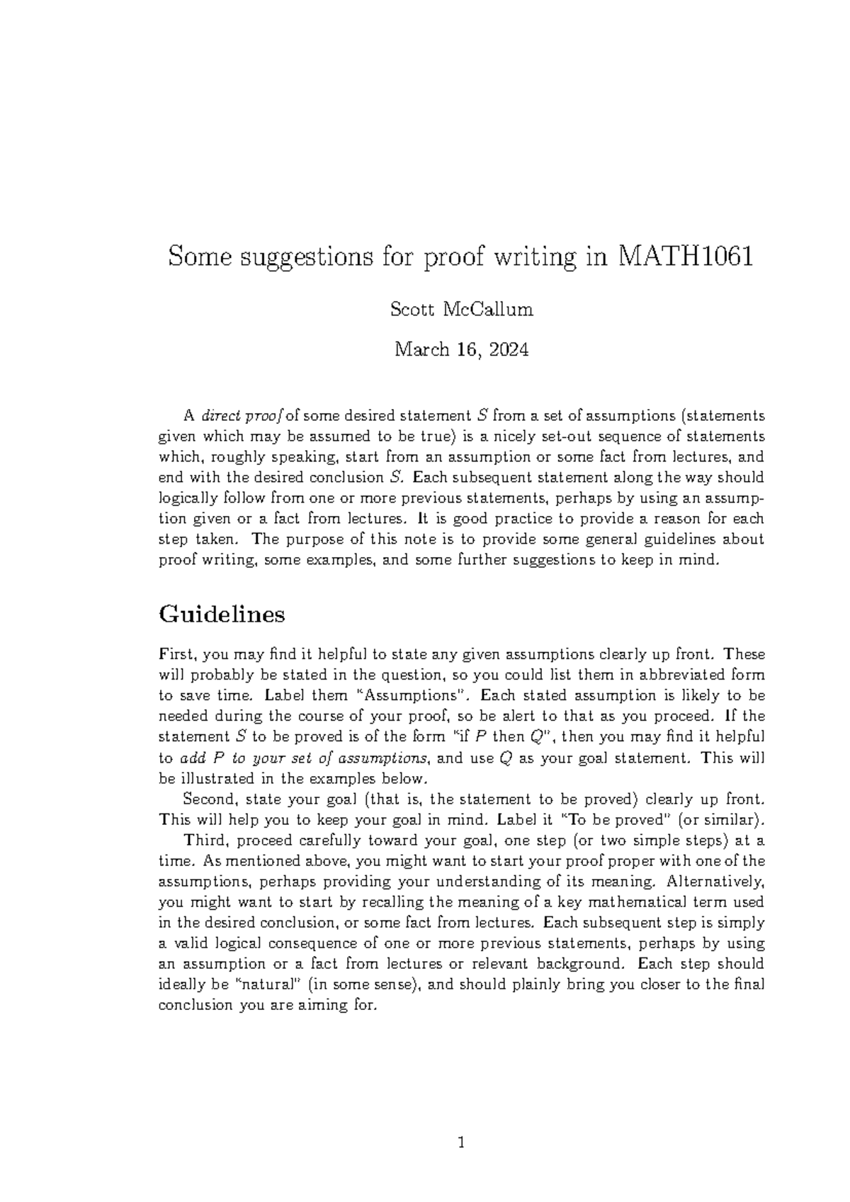 Proof writing - Each subsequent statement along the way should ...