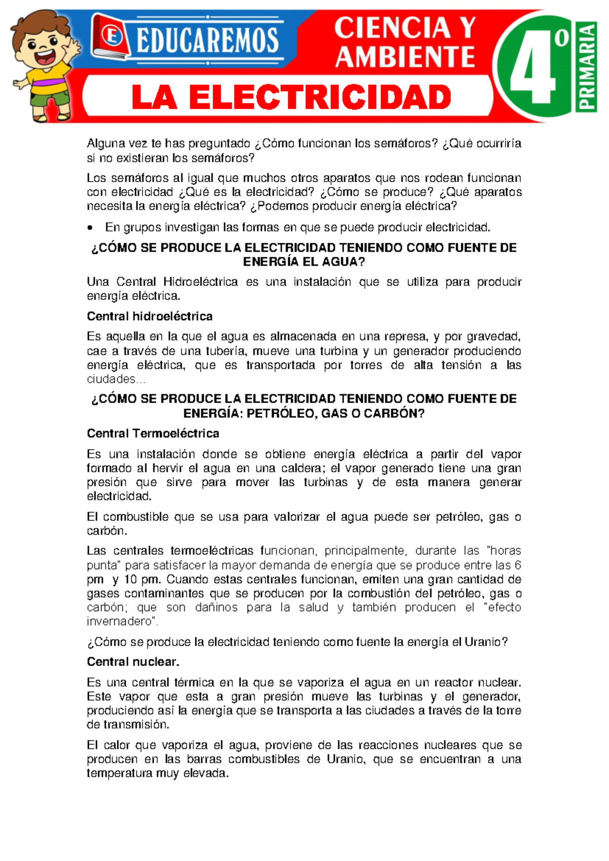 La Electricidad para Cuarto Grado de Primaria - Educaremos Alguna vez ...