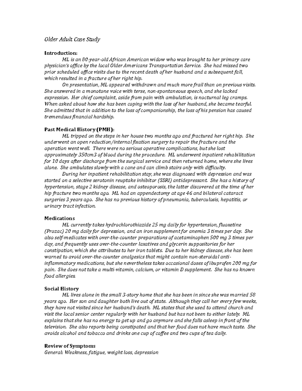 life cycle case study older adults