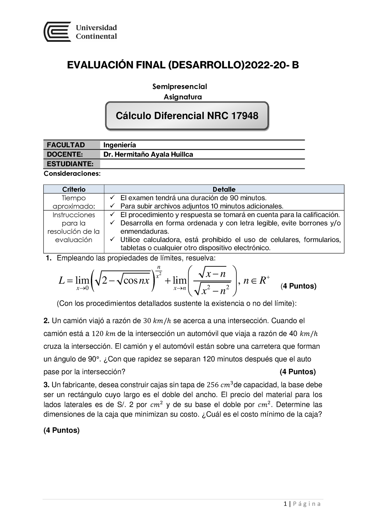 Evaluación Final De Cálculo Diferencial NRC 19062 - 1 | P á G I N A ...