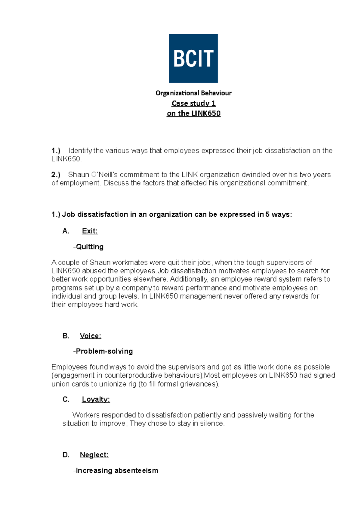 case study on organisational behaviour