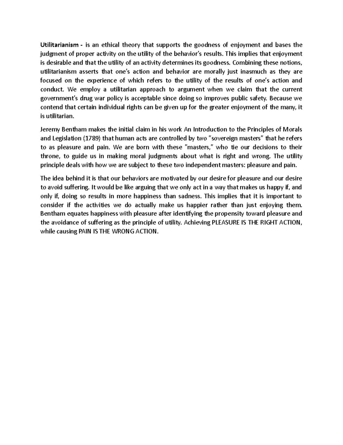 Utilitarianism - answer - Utilitarianism - is an ethical theory that ...