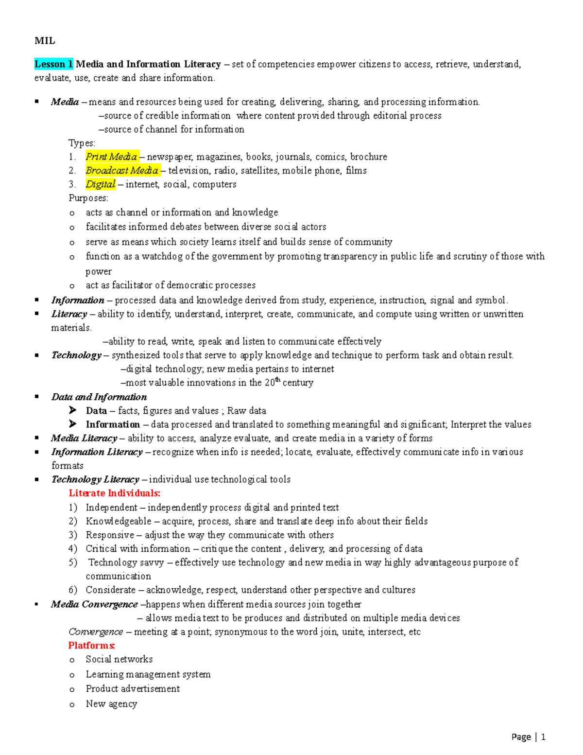 Reviewer - MIL Lesson 1 Media and Information Literacy – set of ...