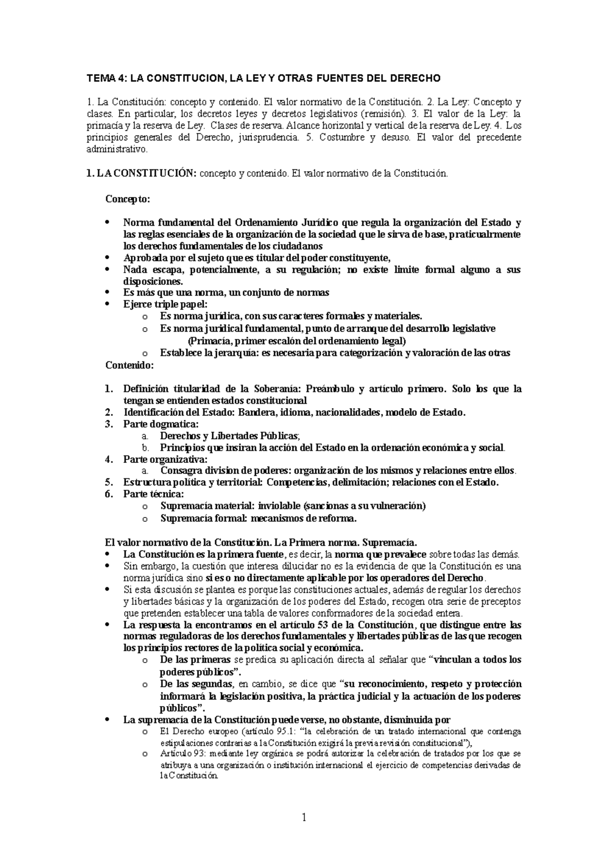 TEMA 4 Esquema - Apuntes 4 - TEMA 4: LA CONSTITUCION, LA LEY Y OTRAS ...