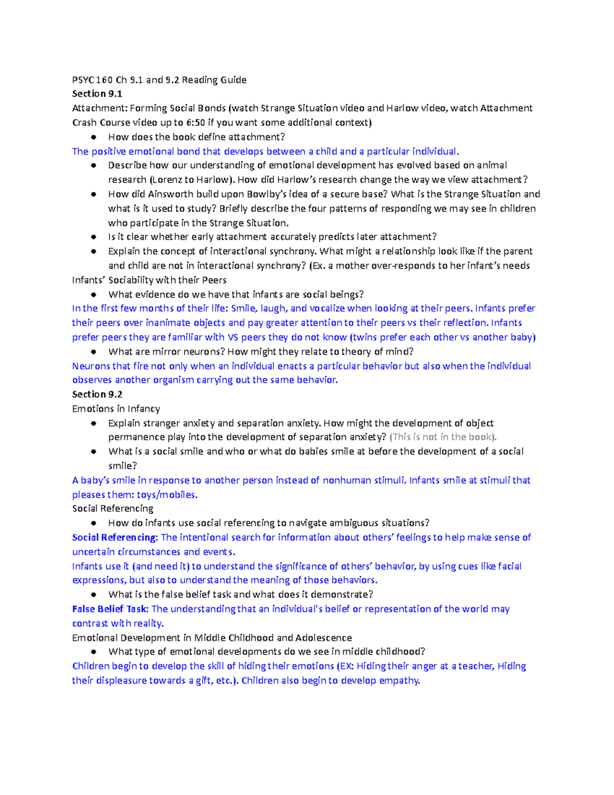 PSYC 160 Ch 9.1 and 9.2 Reading Guide - PSYC 160 Ch 9 and 9 Reading ...