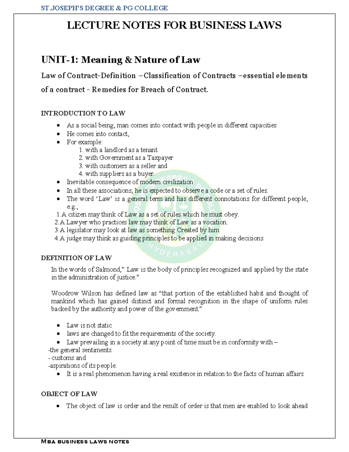 Business law and business administration - LECTURE NOTES FOR BUSINESS ...