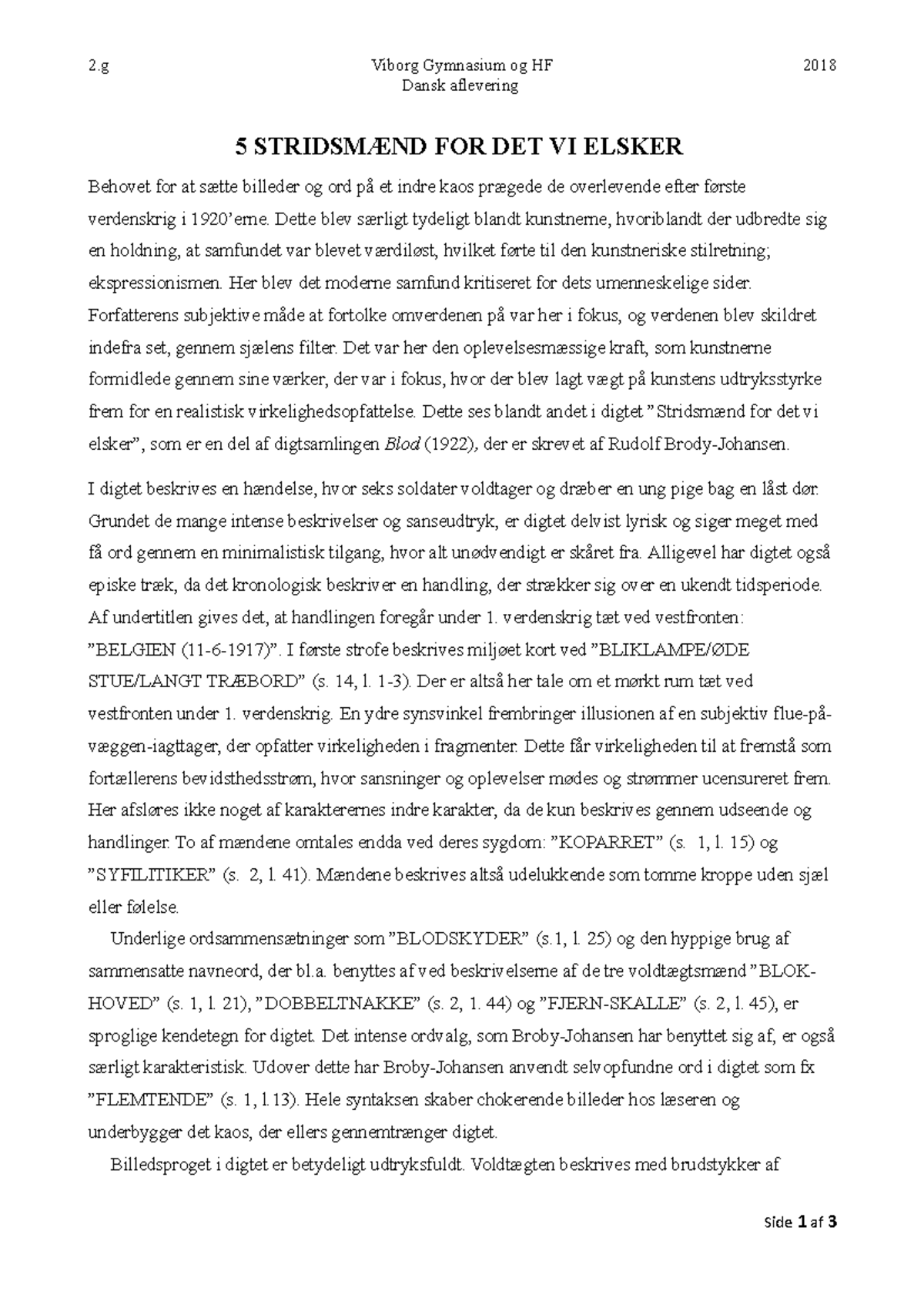 Stridsmænd for det vi elsker litterær artikel 2 Gymnasium og HF 2018 Dansk aflevering 5