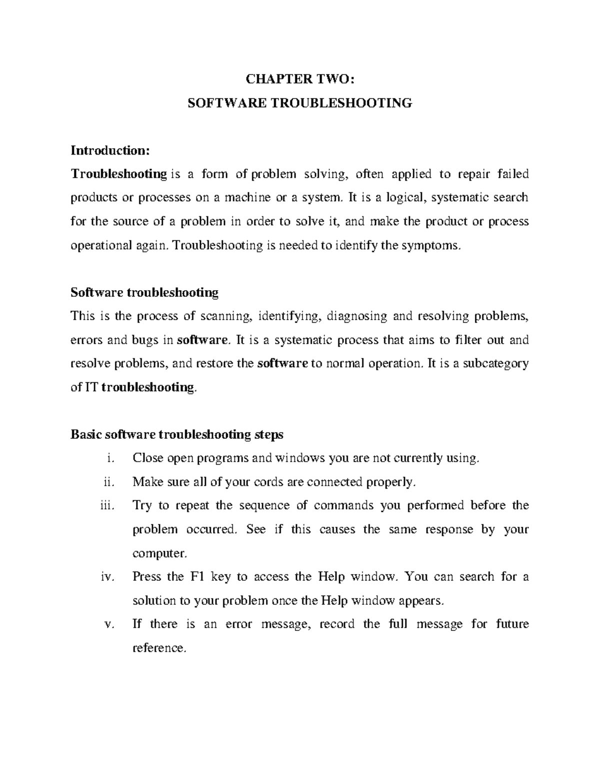 BBIT 222 - Chapter 2 - CHAPTER TWO: SOFTWARE TROUBLESHOOTING ...