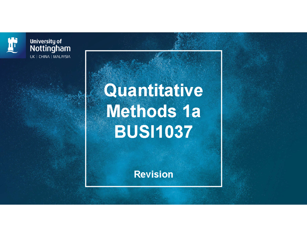 QM1a revision - Quantitative Methods 1a BUSI Revision Functions and ...