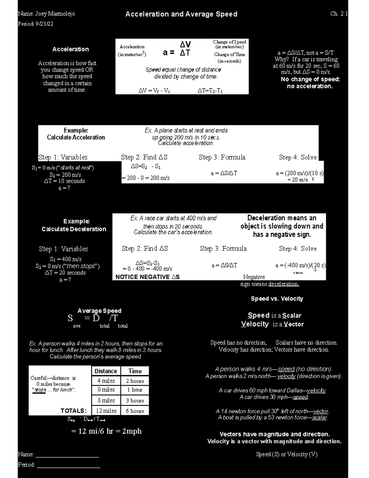 Chap2no1 - Acceleration AND Average Speed - Name: Joey Marmolejo Period:  9/23/ Acceleration - Studocu