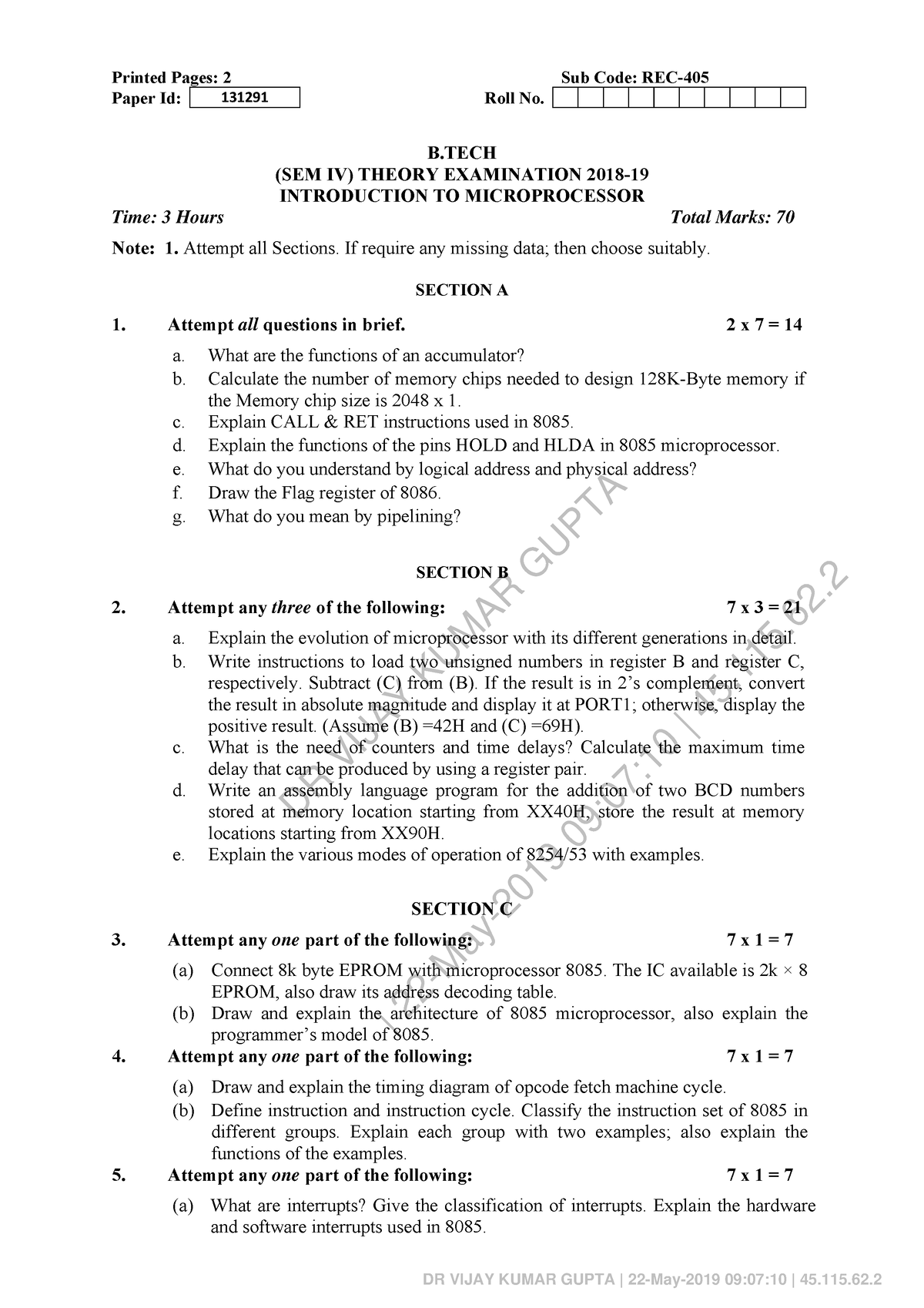 Introdcution TO Microprocessor REC 405 - DR VIJAY KUMAR GUPTA | 22-May ...