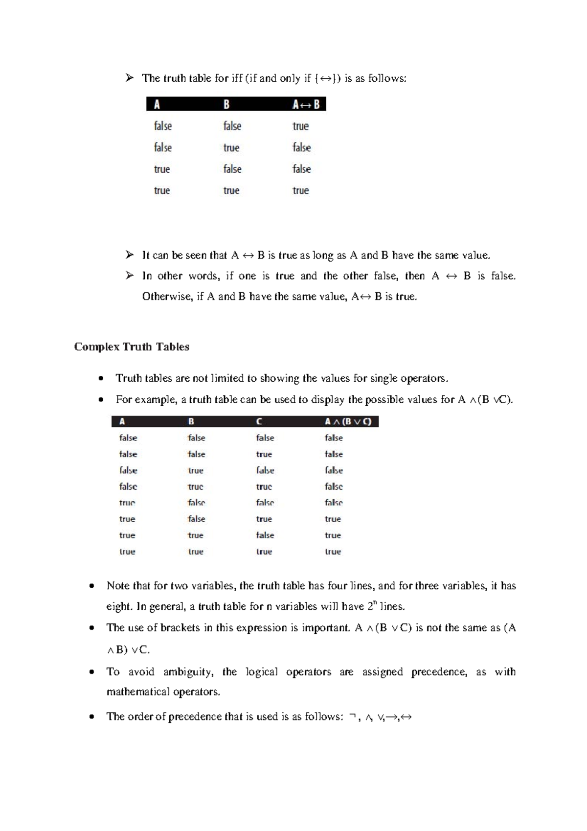 Complex Truth Tables Artificial inteligence - The truth table for iff ...