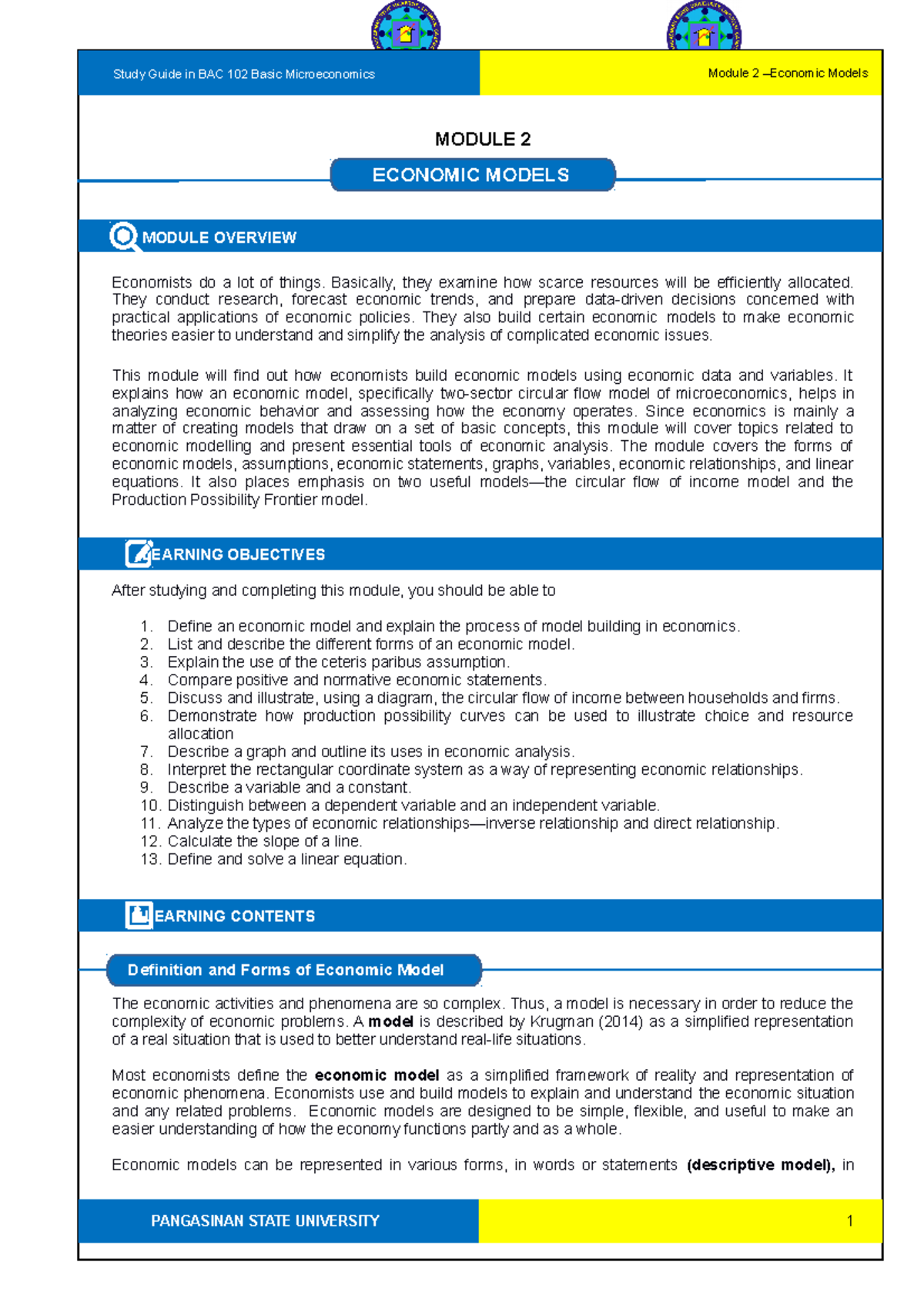 BAC-102-SG2 - learning materials - MODULE 2 MODULE OVERVIEW Economists ...