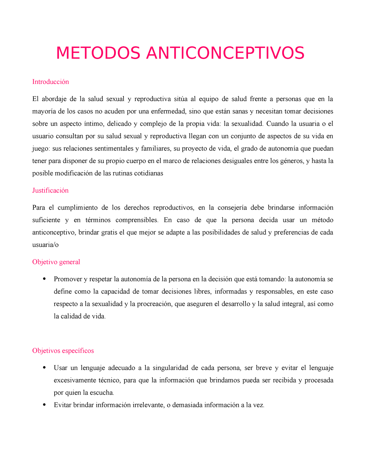Metodos Anticonceptivos Metodos Anticonceptivos Introducción El Abordaje De La Salud Sexual Y 4731