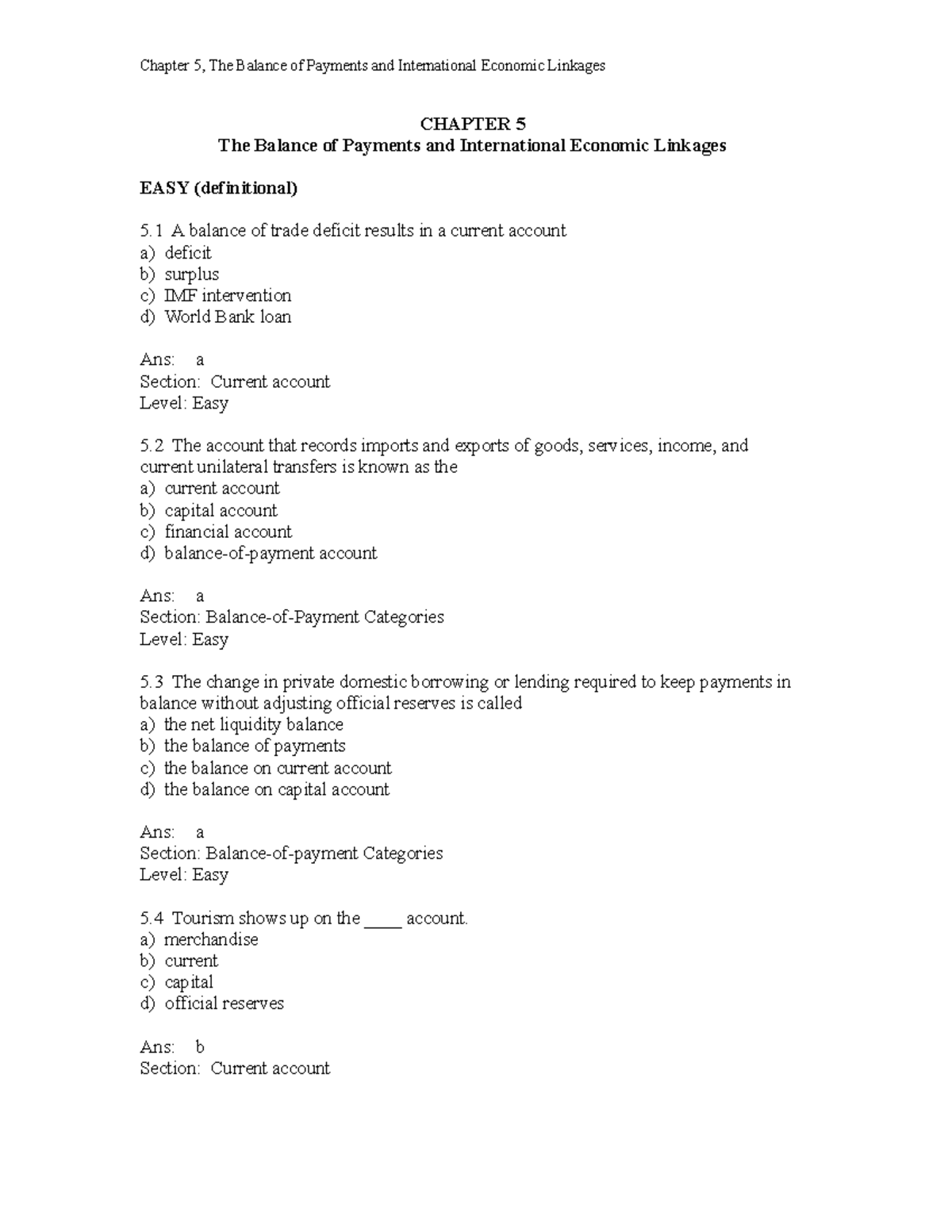 Ch05 - tutorial - CHAPTER 5 The Balance of Payments and International ...