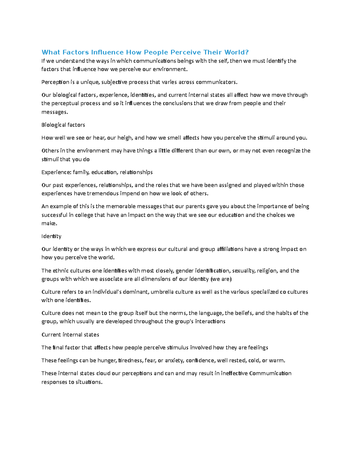 What Factors Influence How People Perceive Their World - Perception is ...