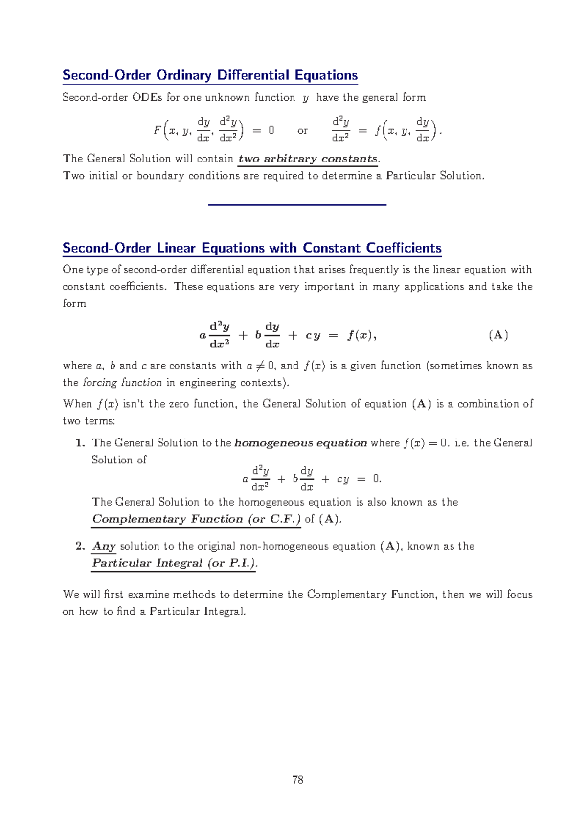 Ordinary Differential Equations Second Order EO201 notes wk14 ODES2 - Second-Order Ordinary Differential Equations