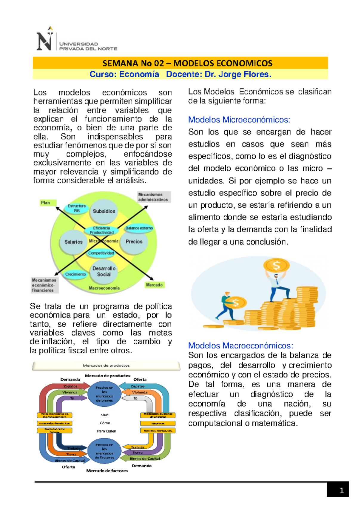 Lectura No 02 - 1 Los modelos económicos son herramientas que permiten ...