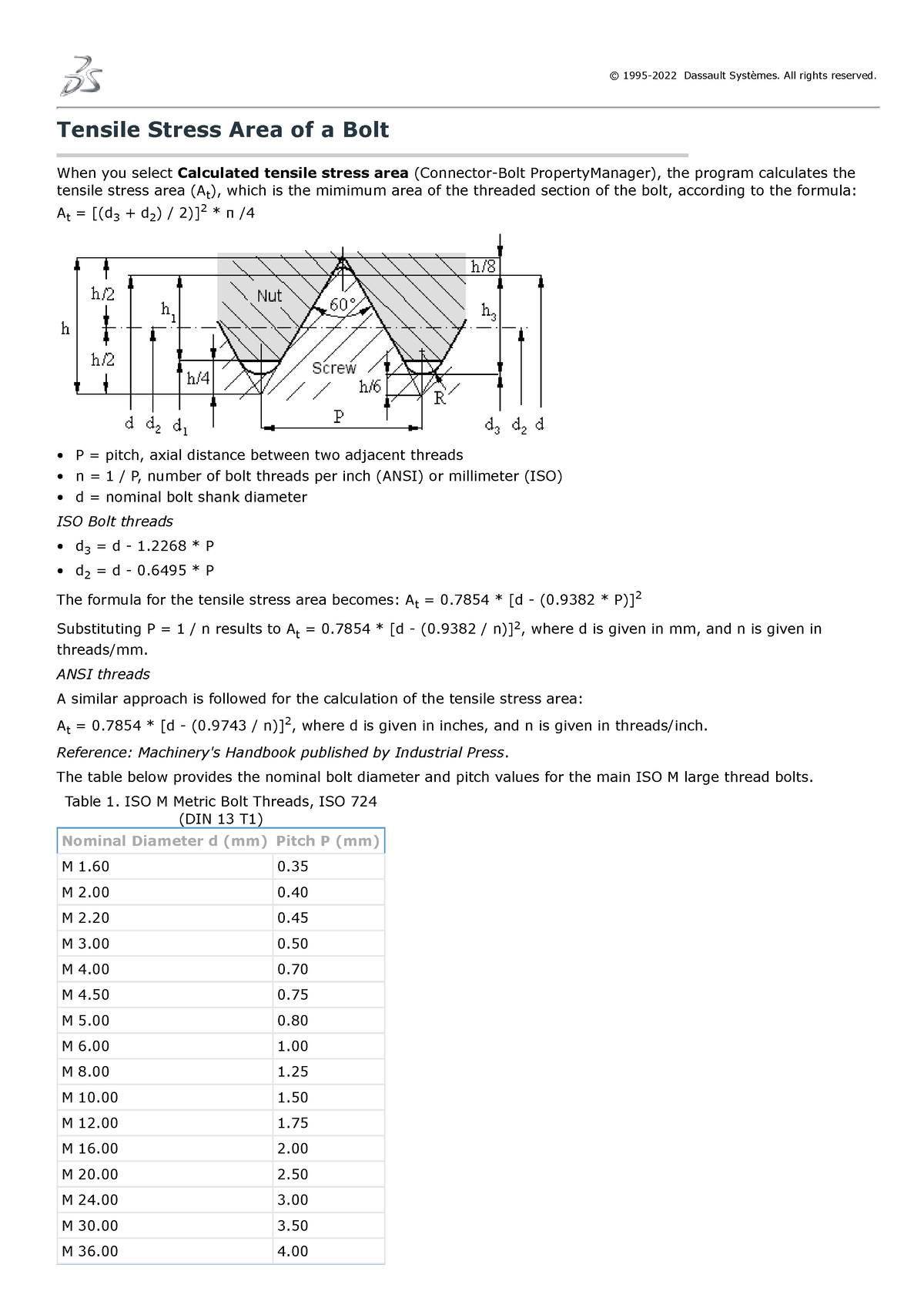 2013-solid-works-tensile-stress-area-of-a-bolt-1995-2022-dassault