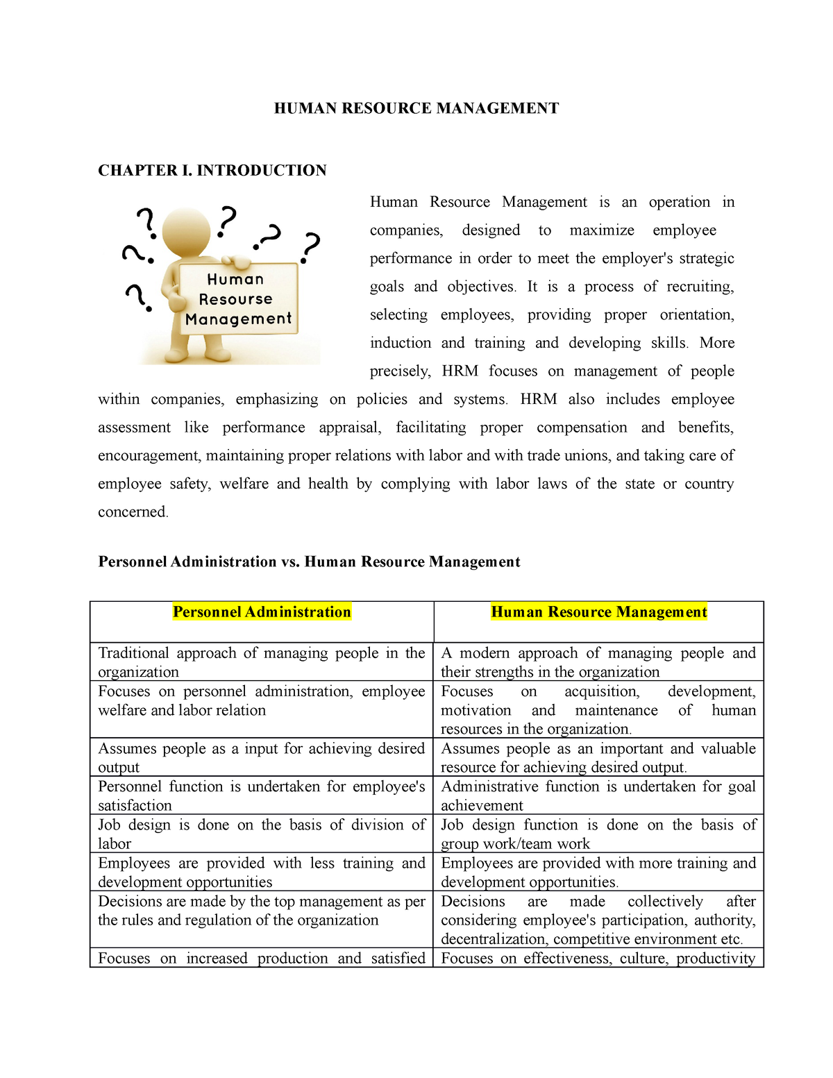 Chapter 1 PART 1 - HUMAN RESOURCE MANAGEMENT CHAPTER I. INTRODUCTION ...