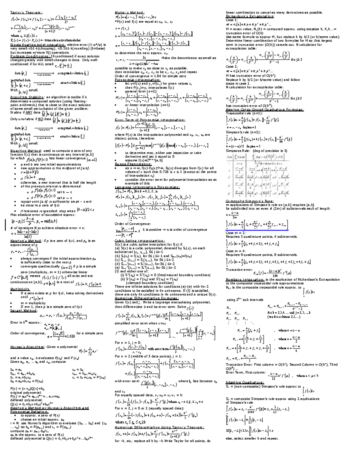 Csc 349a Amazing Formula Sheet 3 - Ta ylor ’s Th e or e m : ( ) ( ) P ...