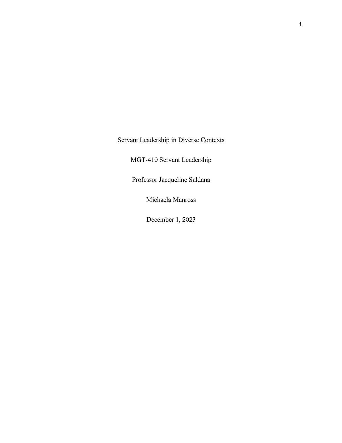 Servant Leadership in Diverse Contexts week 3 - Servant Leadership in ...