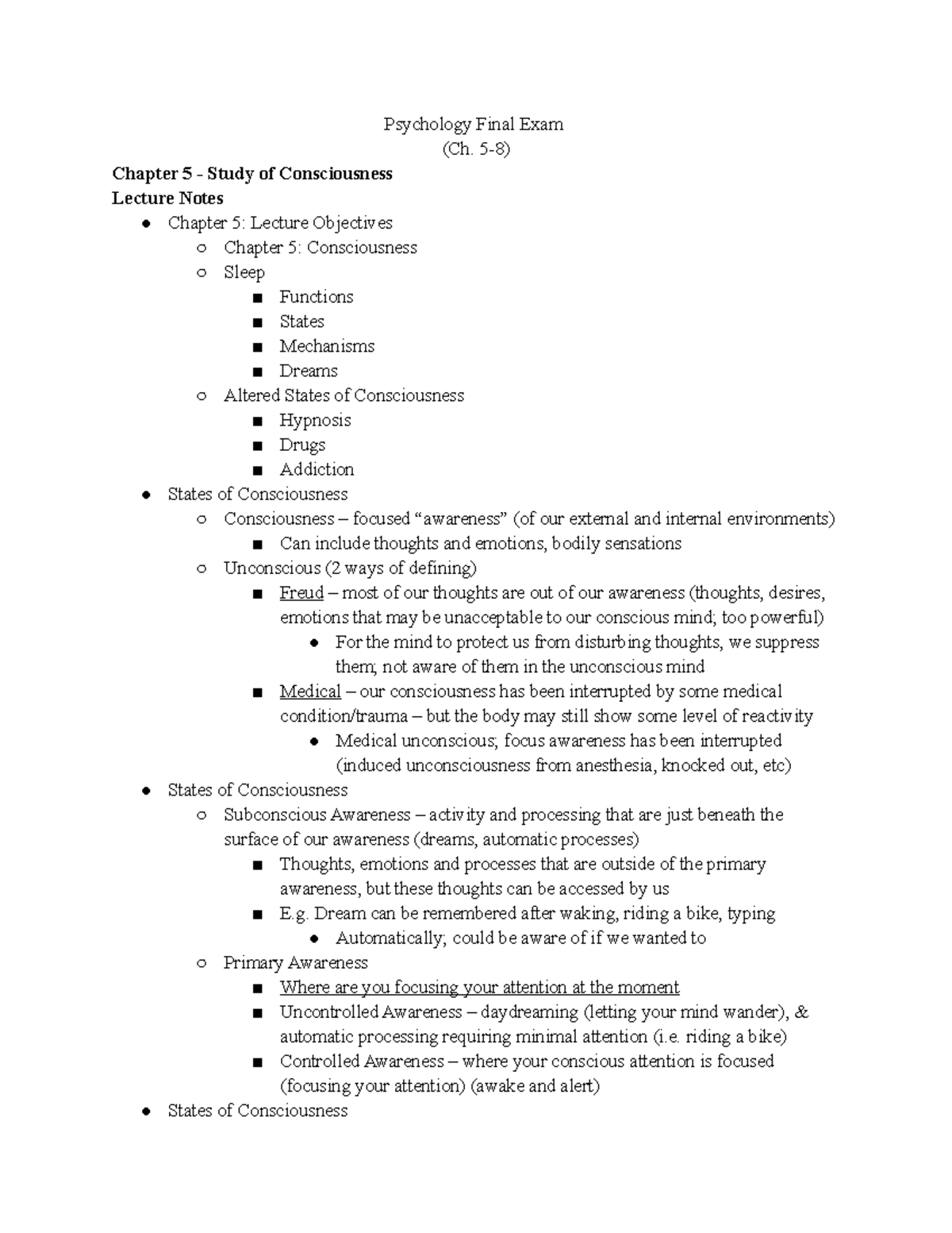 Psychology - Final Exam (Ch. 5-8) - Psychology Final Exam (Ch. 5-8 ...