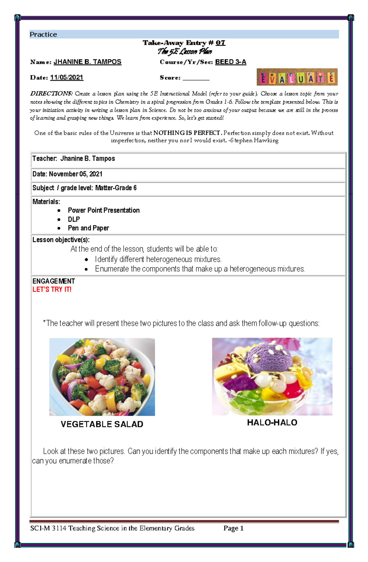 Jhanine Tampos - Take-away #7 The 5E Lesson Plan - Practice Take-Away ...