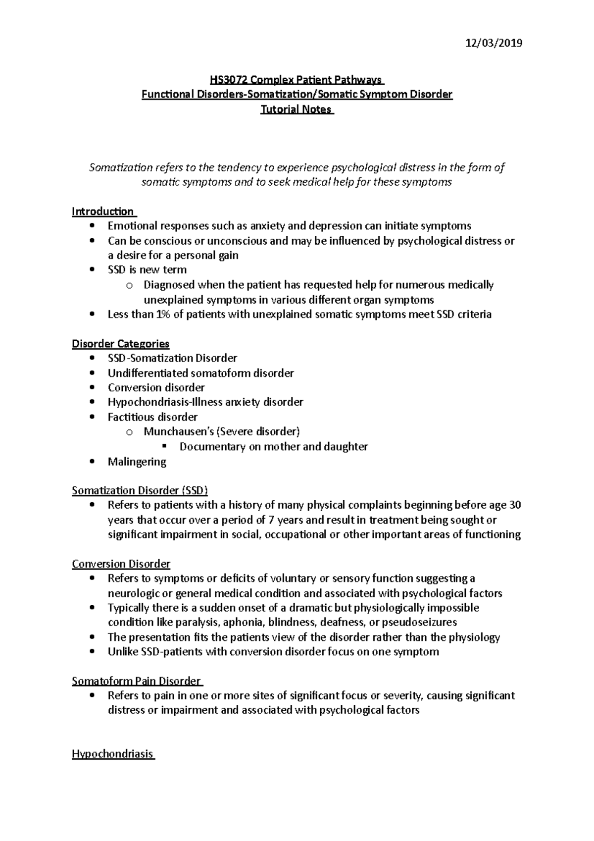 HS3072 Complex Patient Pathways Functional Disorders-Somatization - 12 ...