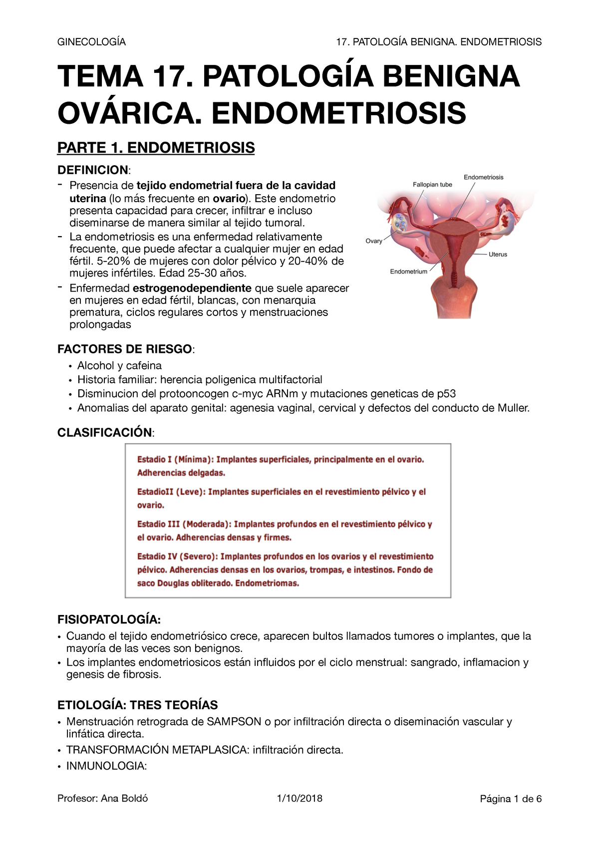 Patología benigna ovárica y endometriosis GINECOLOGÍA PATOLOGÍA BENIGNA ENDOMETRIOSIS