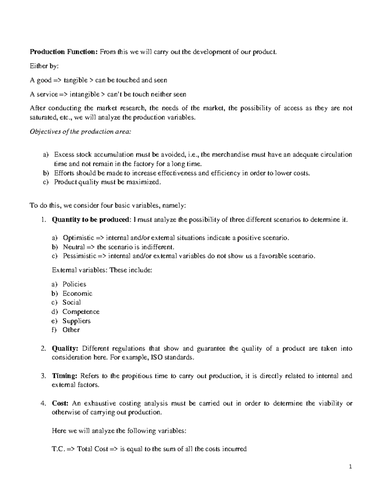 Business Management - Production Function summary - Production Function ...