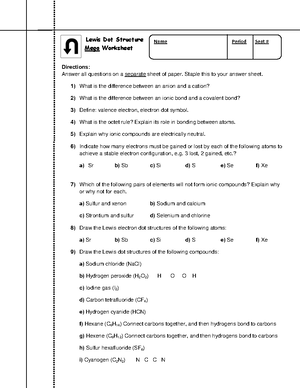 Ch 12 Lewis Dot Practice - Lewis Dot Structure Mega Worksheet Directions:  Answer all questions on a - Studocu