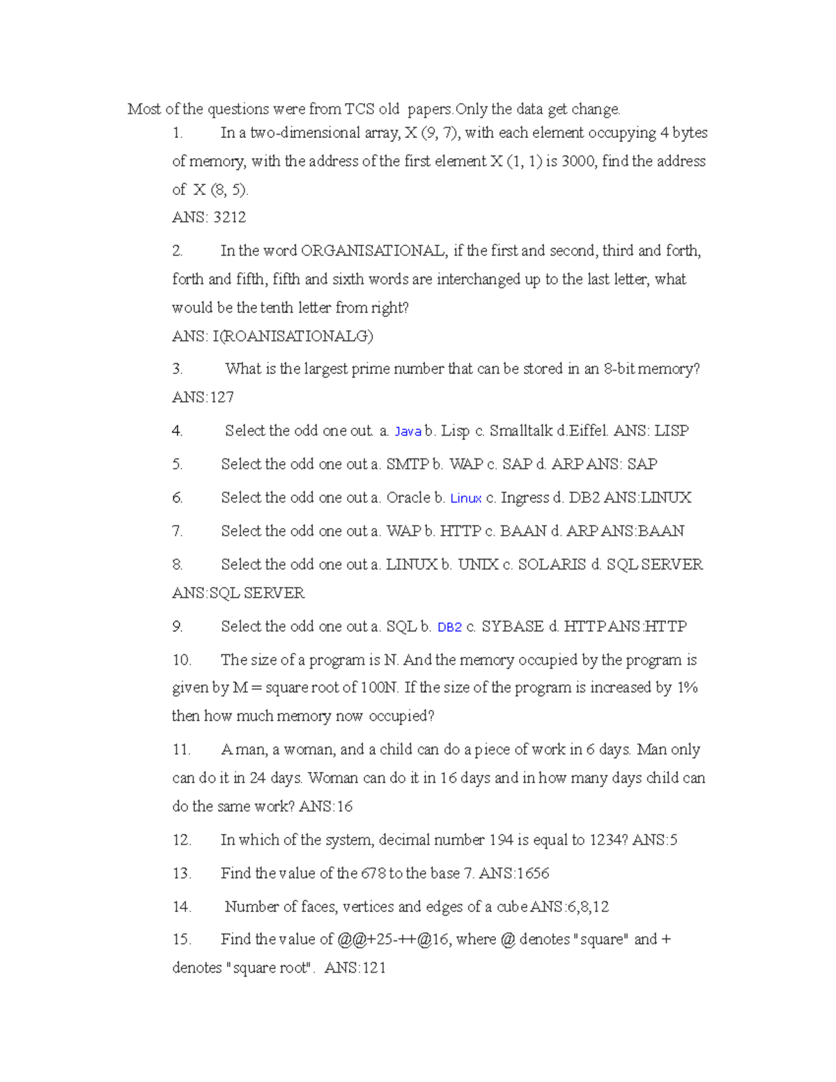 2356-most of the questions were from tcs old,most of the questions were ...