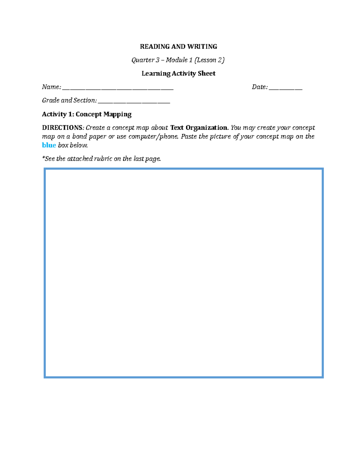 Learning Activity Sheet 1 - READING AND WRITING Quarter 3 – Module 1 ...