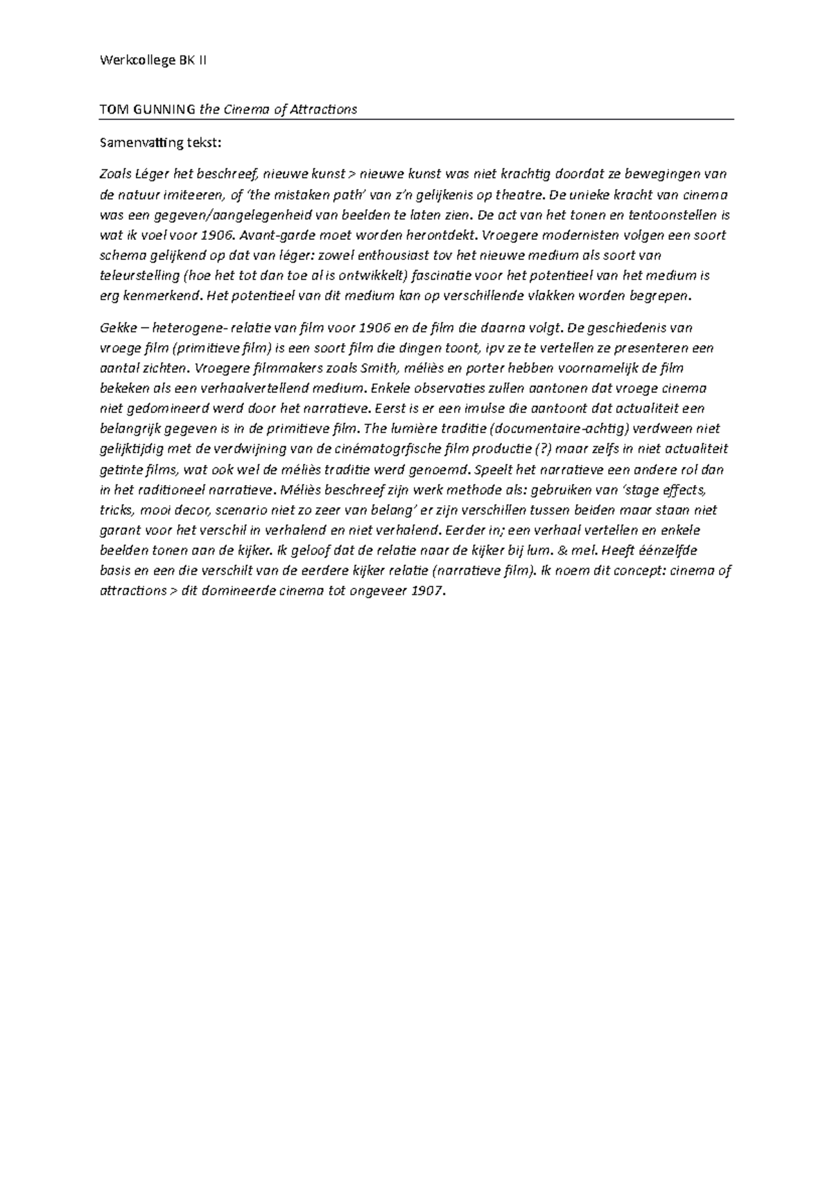 TOM Gunning the Cinema of Attractions werkcollege Werkcollege BK II