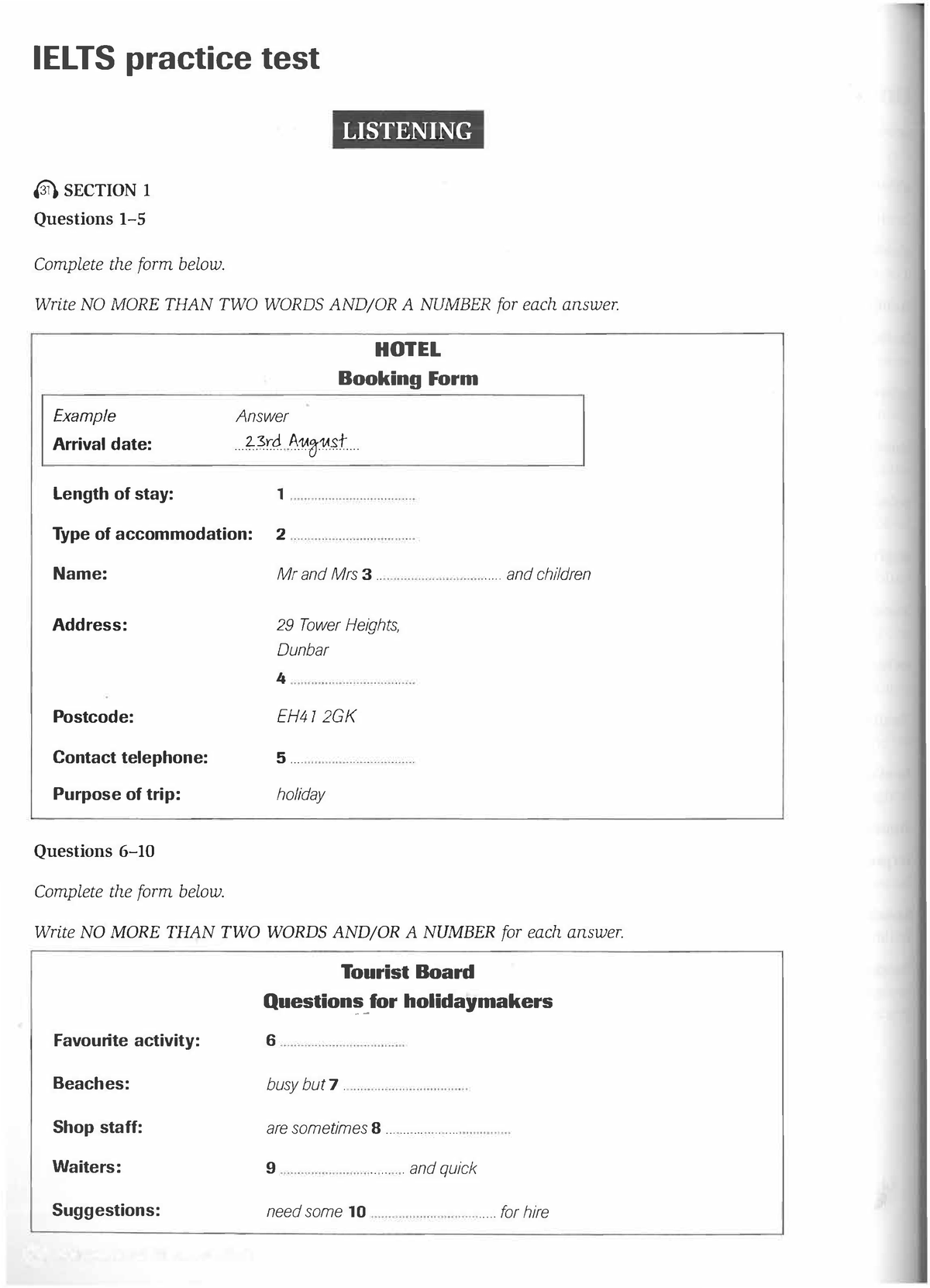 Listening & Reading Test - IELTS Practice Test (3i\ SECTION I Questions ...