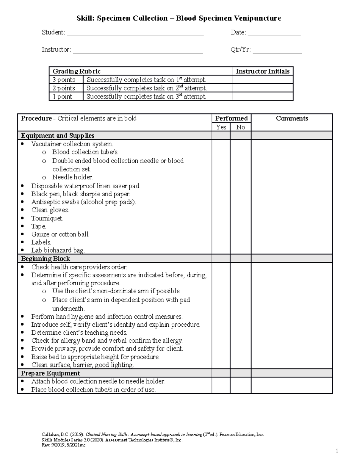 215 Specimen Collection Blood Specimen Venipuncture 3 Skill