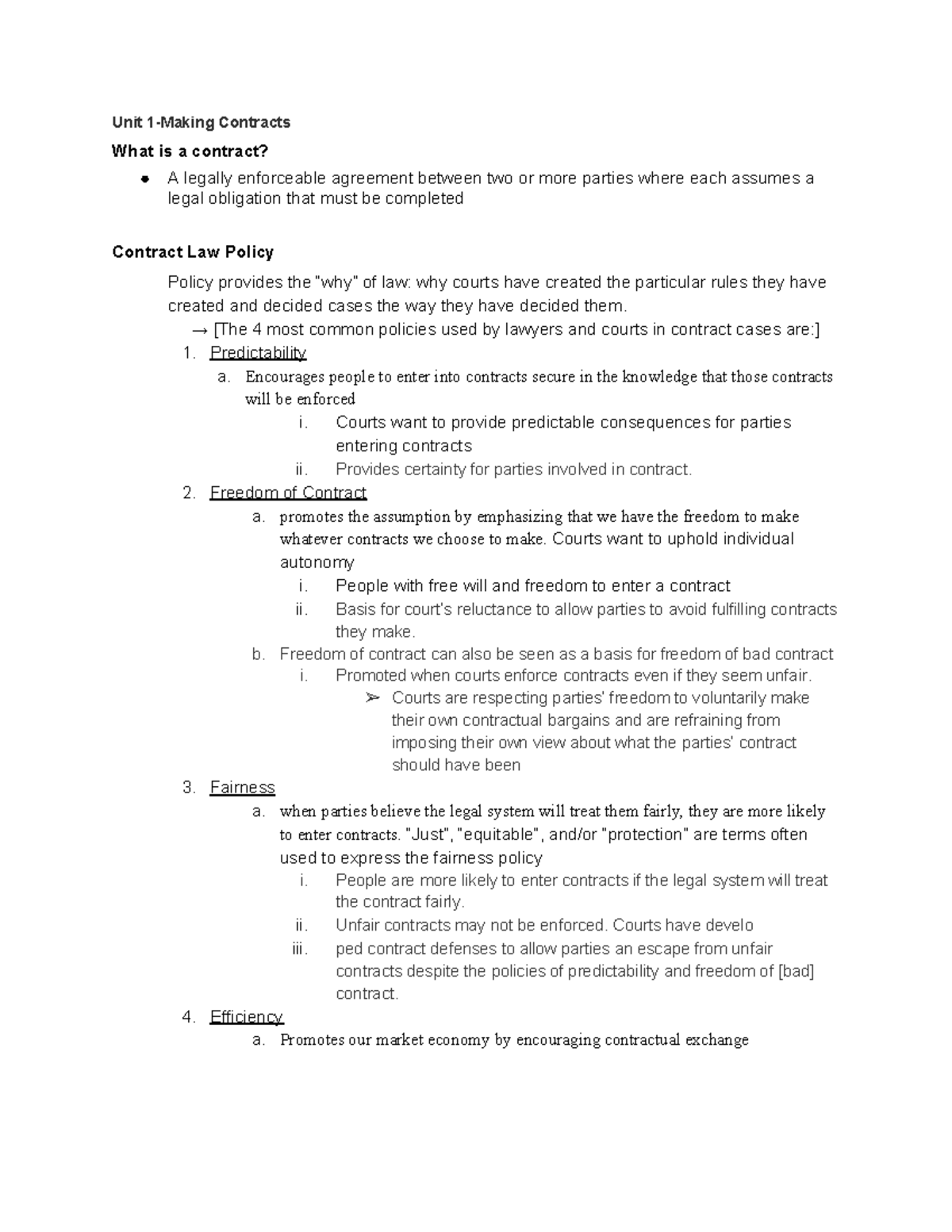 Contracts Outline Unit 1 - Unit Contracts What Is A Contract? A Legally ...