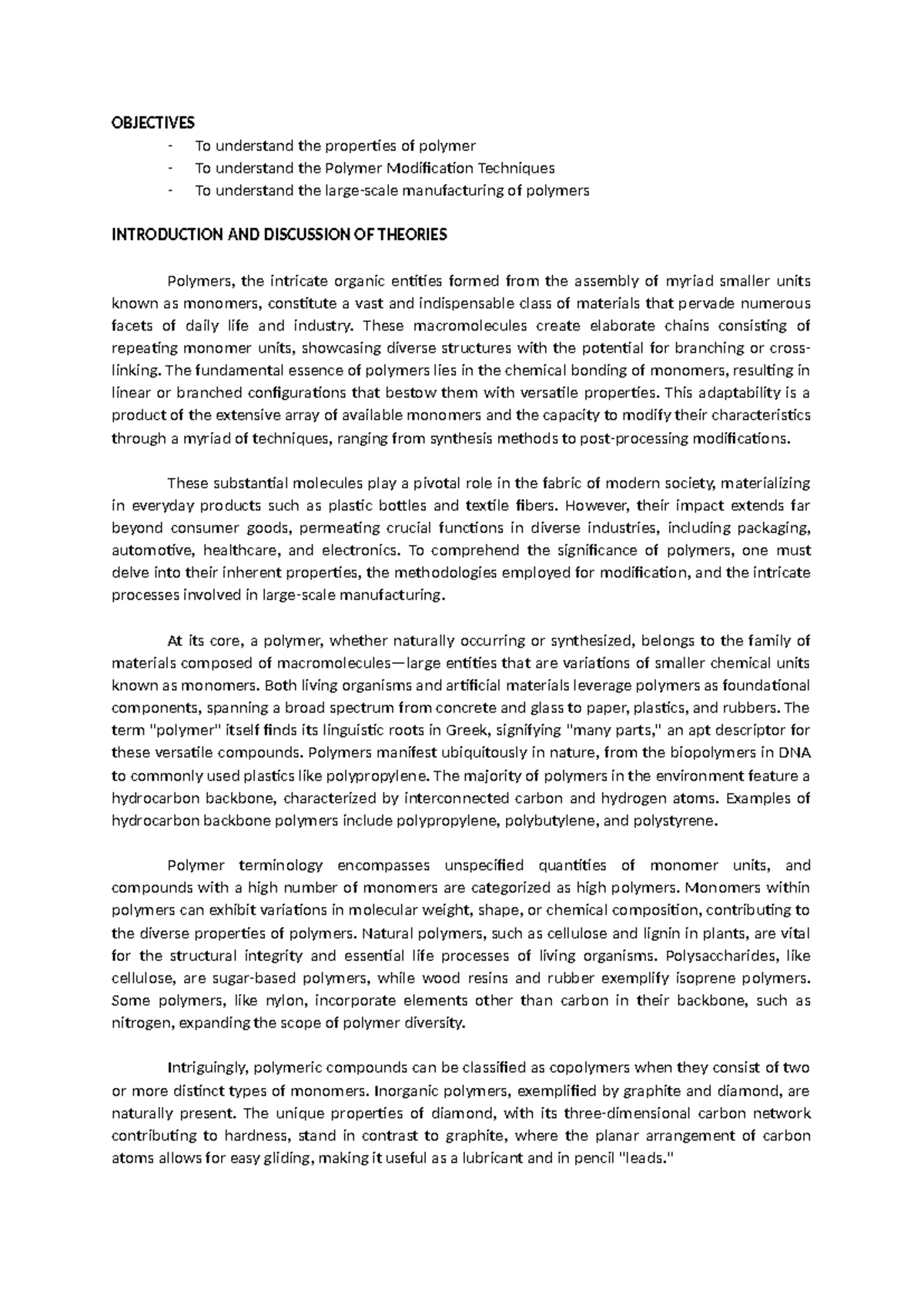 Polymers - These macromolecules create elaborate chains consisting of ...