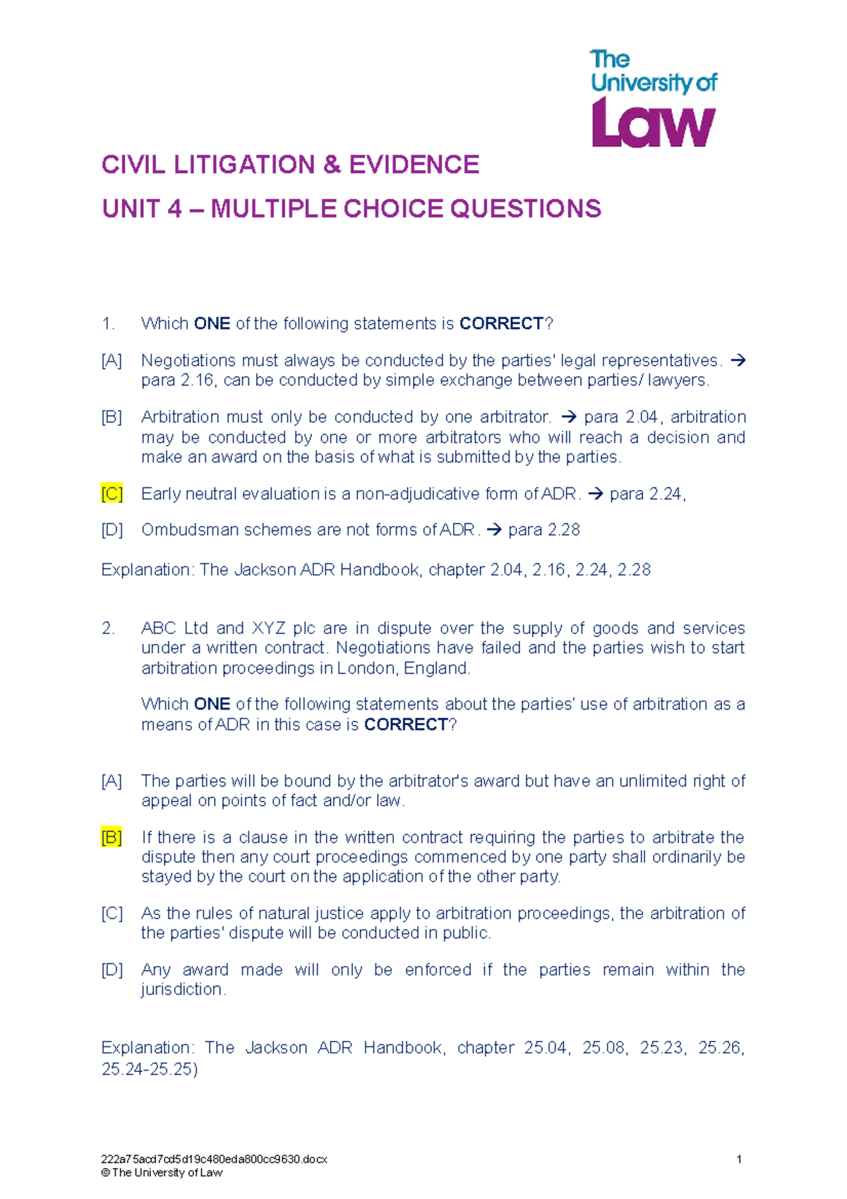 Unit04 Ce01 Prepare Mcqs - CIVIL LITIGATION & EVIDENCE UNIT 4 ...