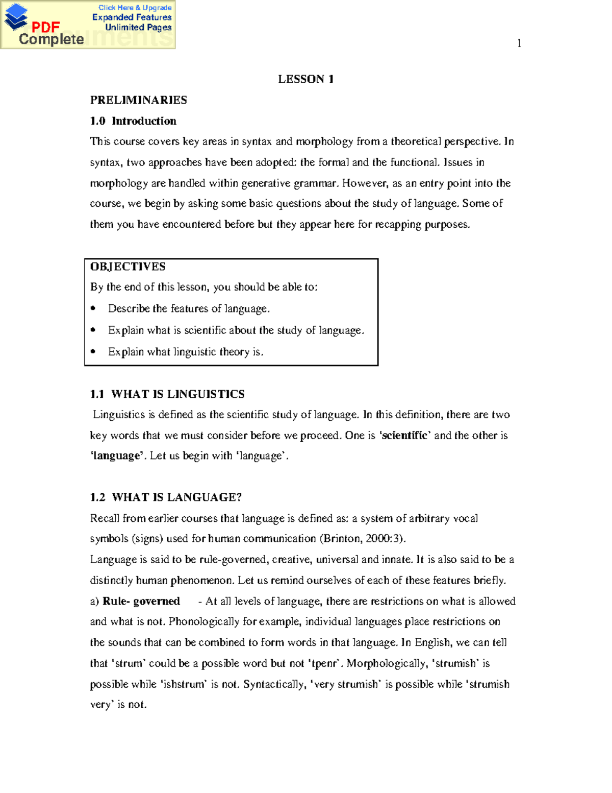 AEN 400 Advanced Theoretical Studies In Grammar-1-1 - 1 LESSON 1 ...